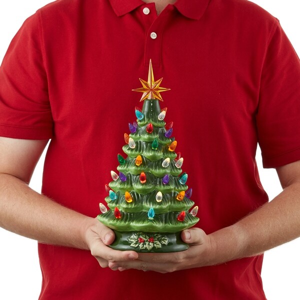 12 Hand Painted Ceramic Christmas Tree，PreLit Tree with Star