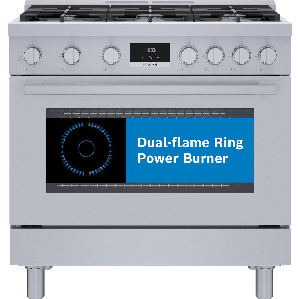 Bosch 800 Series 36 in. 3.5 cu. ft. Industrial Style Gas Range with 6-Burners in Stainless Steel HGS8655UC