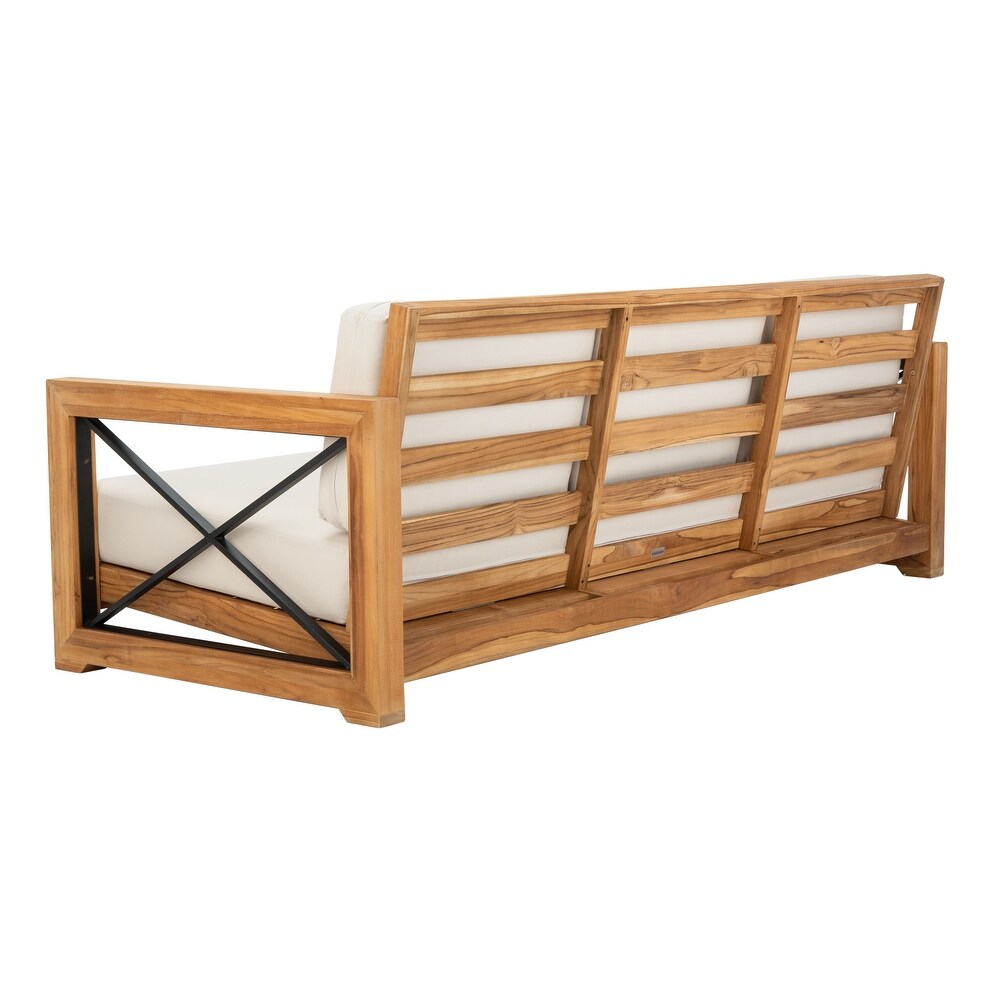 SAFAVIEH Couture Curacao Outdoor Teak 3 Seat Sofa