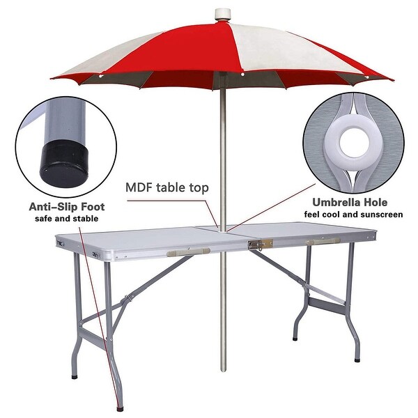 Portable Folding Aluminum Suitcase Table Umbrella Hole Carrying Handle