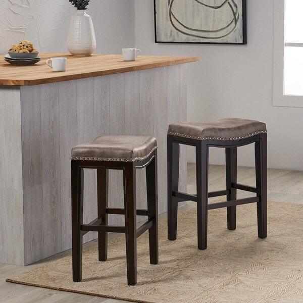 Tiffin Contemporary Studded Fabric Counter Stool (Set of 2) by Christopher Knight Home