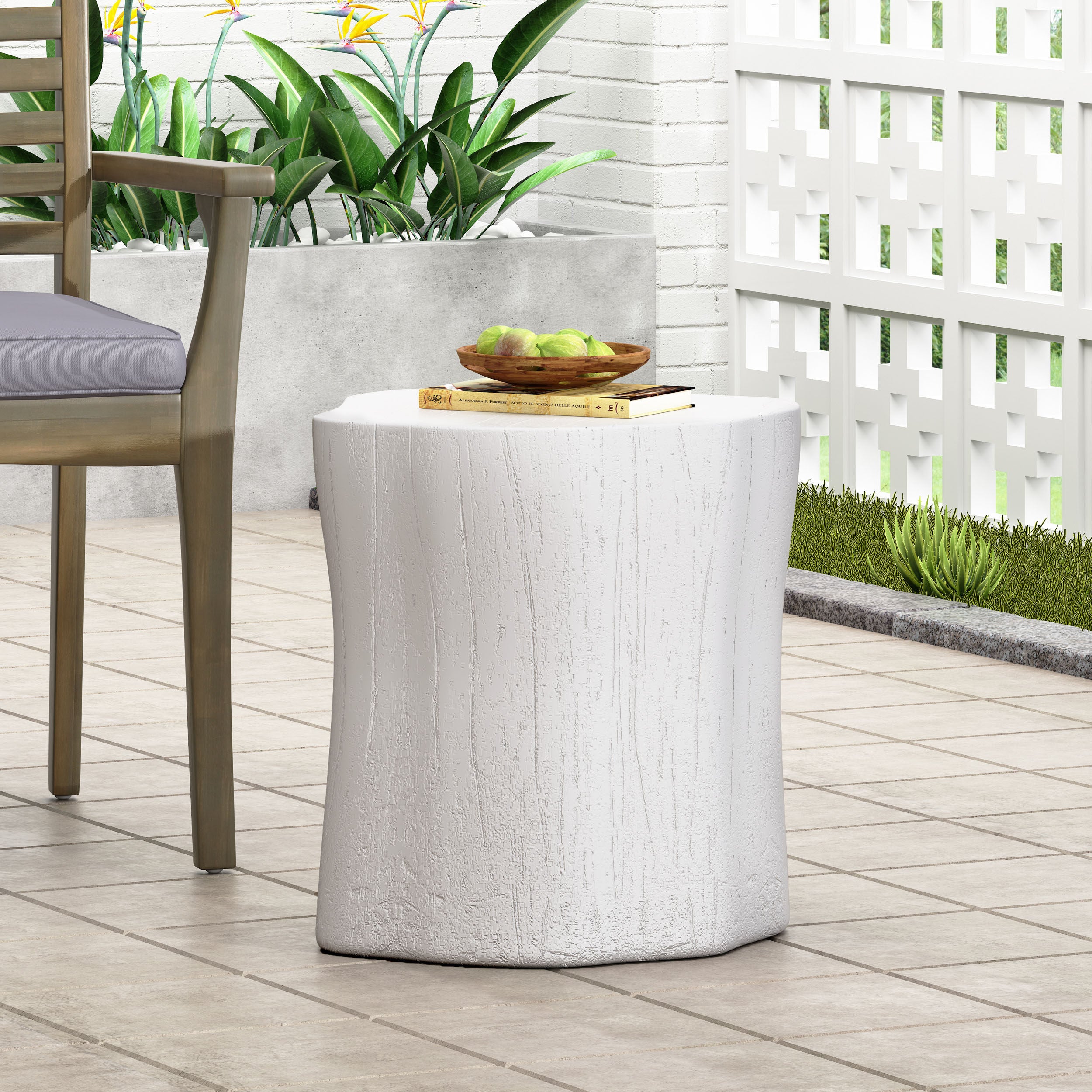 Boniare Outdoor Lightweight Concrete Side Table, Antique White