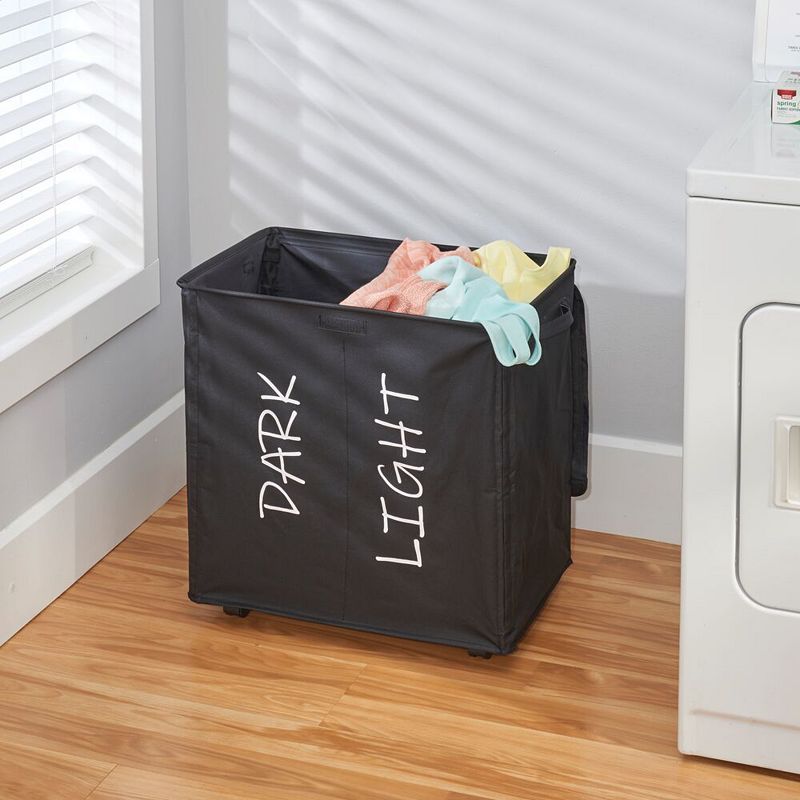 mDesign Divided Laundry Hamper Basket with Lid， Fabric Handles