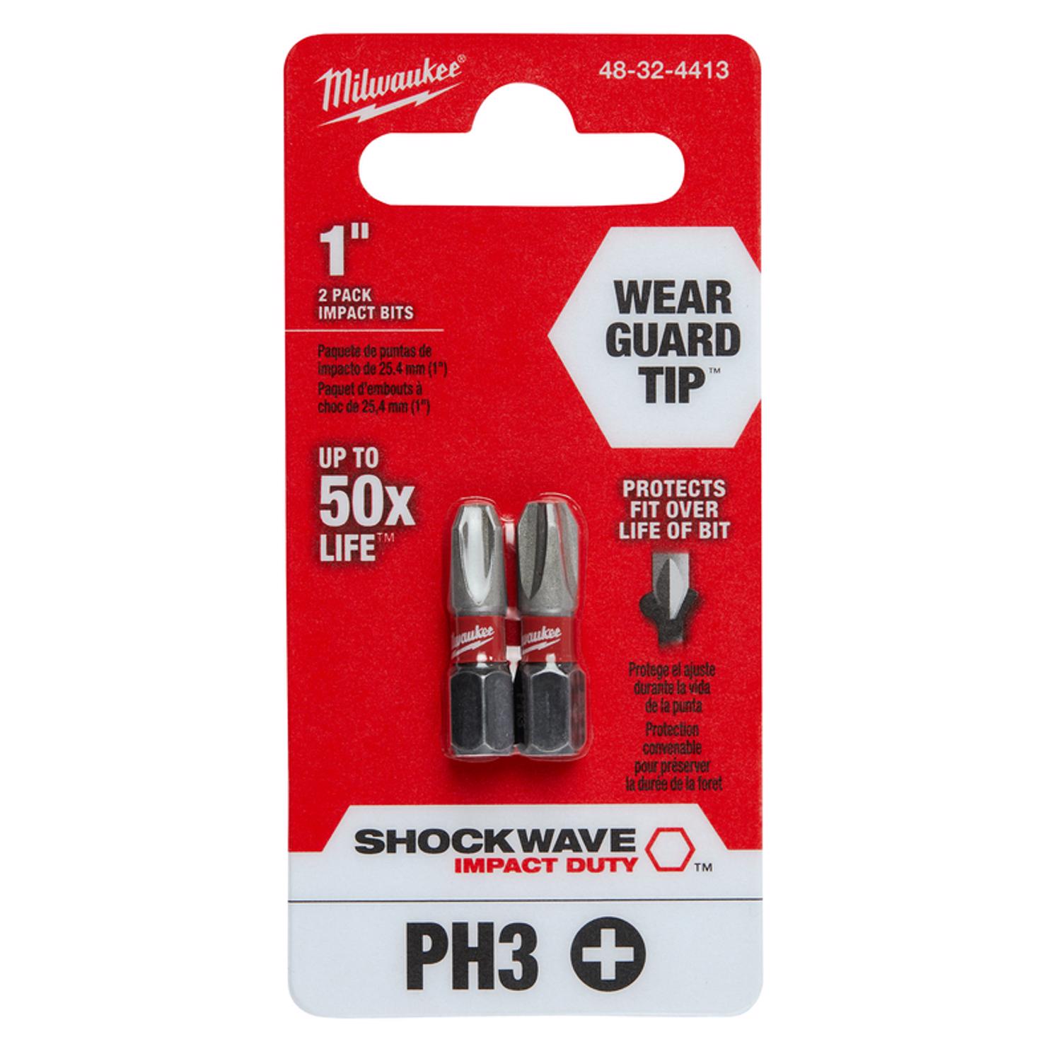 MW Shockwave Phillips #3 X 1 in. L Screwdriver Bit Steel 2 pk