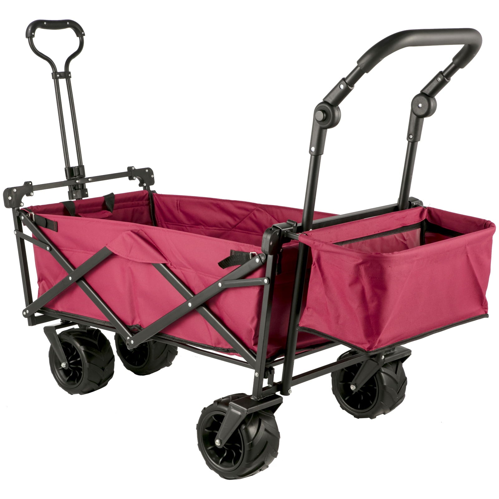 VEVORbrand Collapsible Wagon Cart Red, Foldable Wagon Cart Removable Canopy 601D Oxford Cloth, Collapsible Wagon Oversized Wheels, Portable Folding Wagon Adjustable Handles, Beach, Garden, Sports