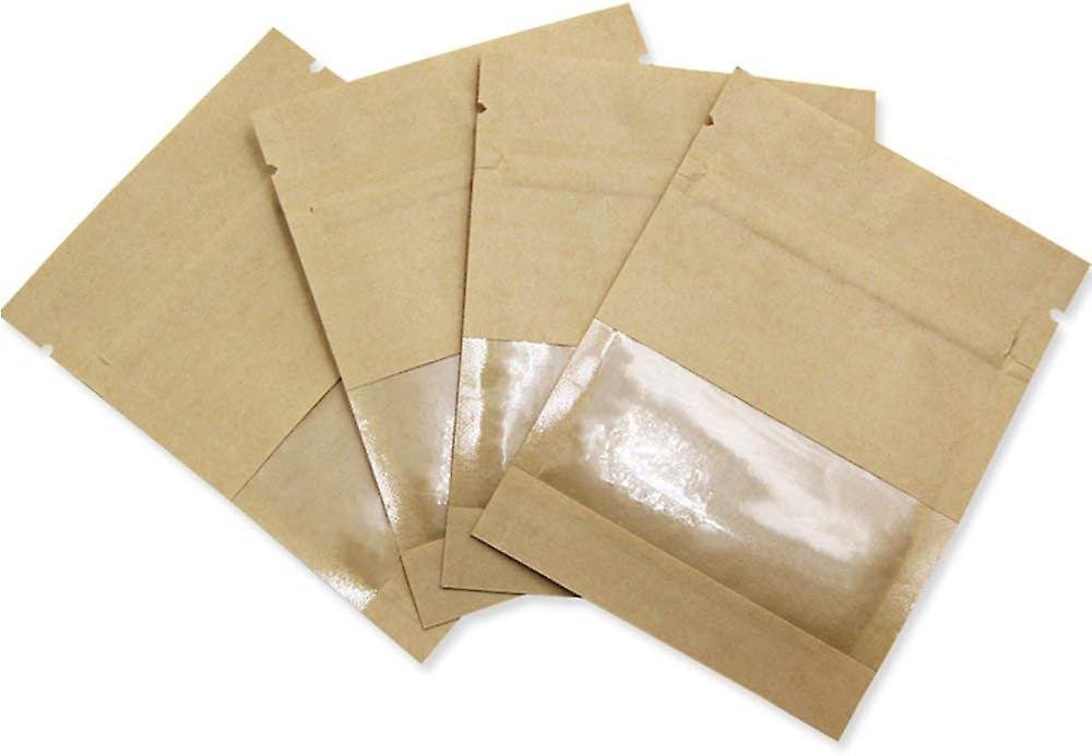 100 Pack Clear Window Airtight Brown Kraft Paper For Zip Food Storage Lock Small Bags Reclosable Seal 2.7x3.5inch (inner Size 2.36x2.36inch) Zipper Re