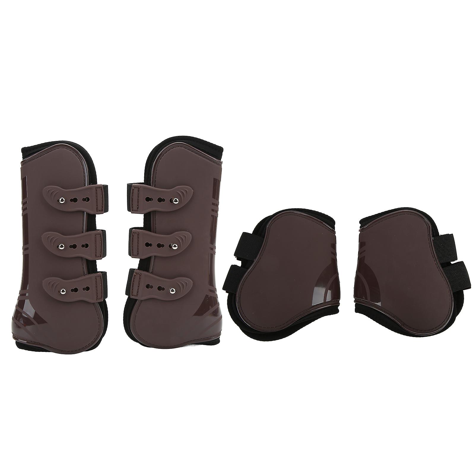 4pcs Horse Front Hind Leg Boots Pu + Neoprene Horse Tendon Brace Guards Horse Protection Gearsbrown Front And Hind Set L