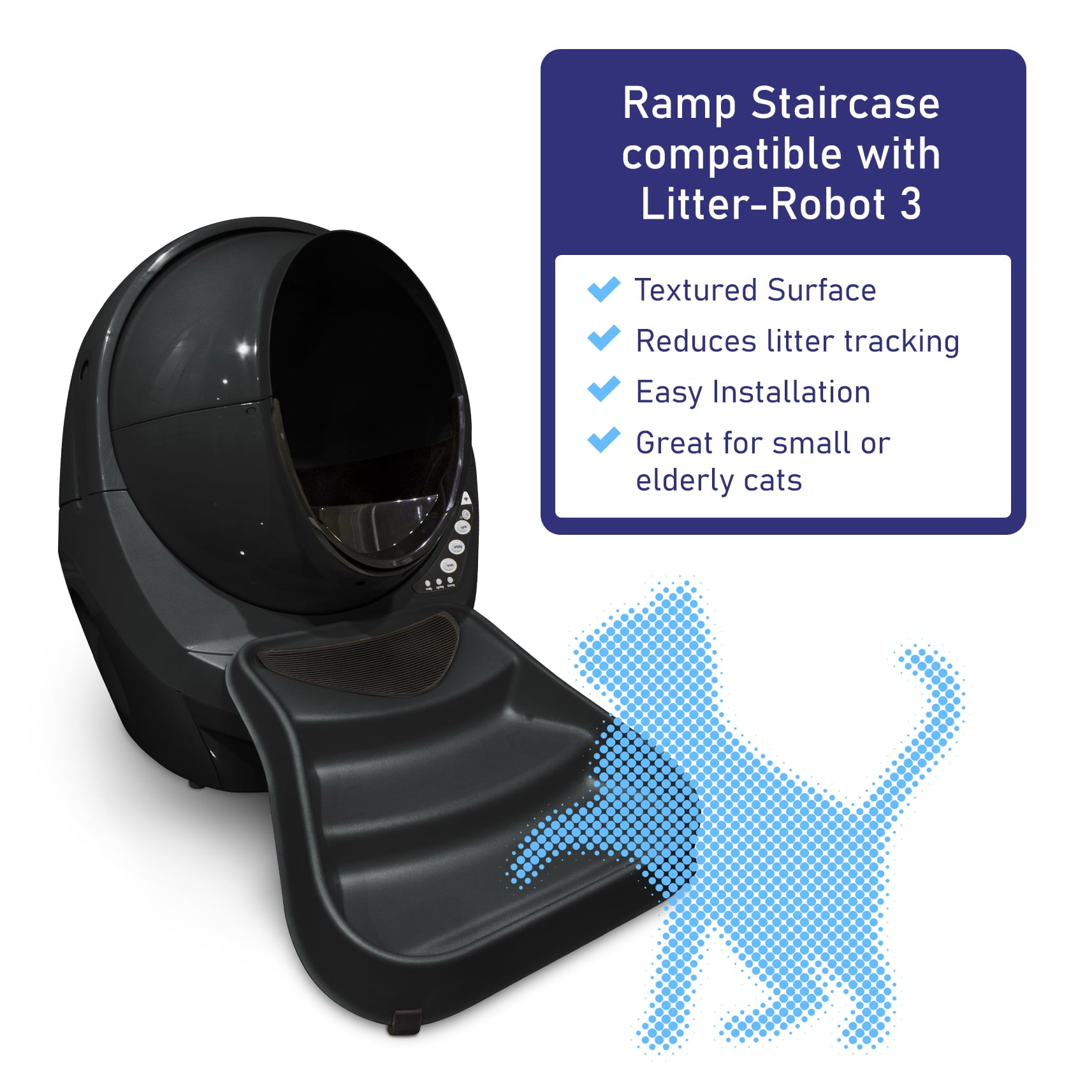 PET STANDARD Gray Ramp Compatible With Litter-Robot™ 3， Gentle Entry Into The Litter Box - Helps Catch Tracked Litter - for Senior Cats and Small Cats.