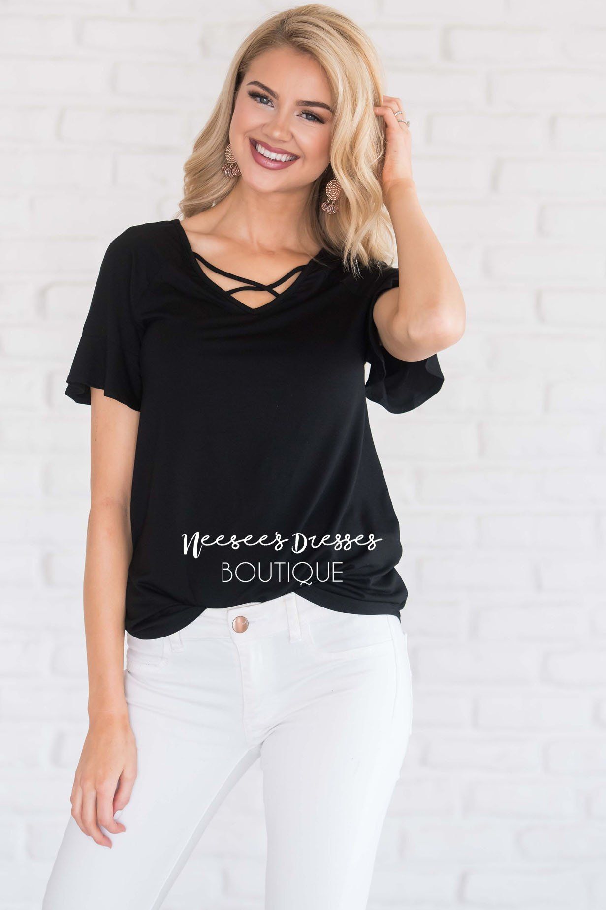 Criss Cross Flutter Sleeve Top