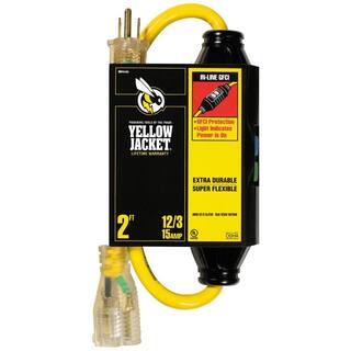 Yellow Jacket 2 ft. 123 SJTW In-Line GFCI Heavy-Duty Cord with Power Light Plug 2817