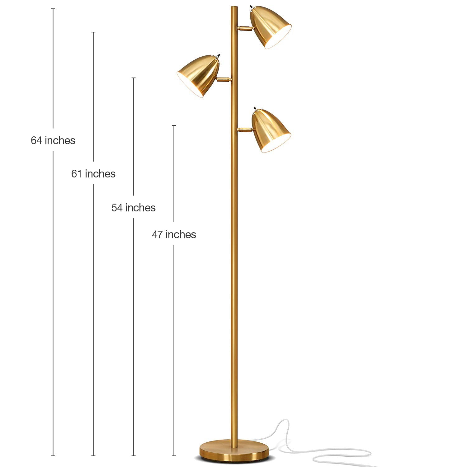 Jacob 64 in. Bronze Tree LED Floor Lamp with 3 Adjustable Lights, Brass