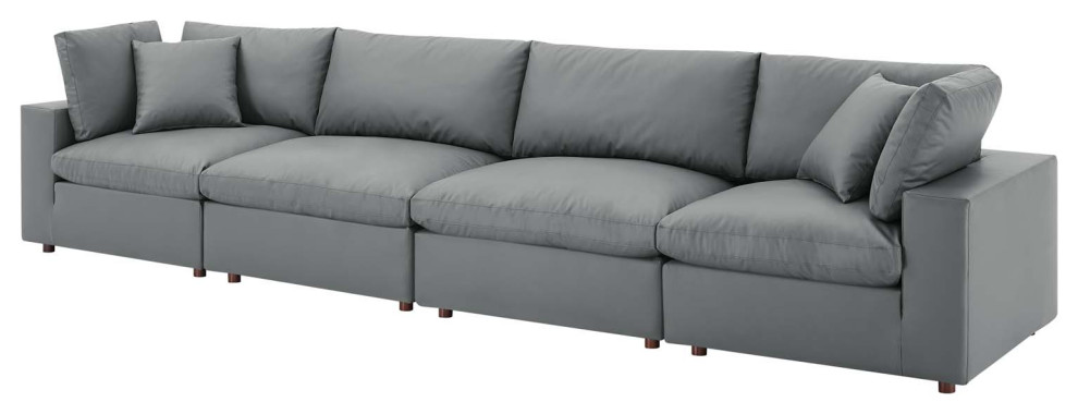 Sofa  Faux Vegan Leather  Gray  Modern  Living Lounge Hotel Hospitality   Transitional   Sofas   by House Bound  Houzz