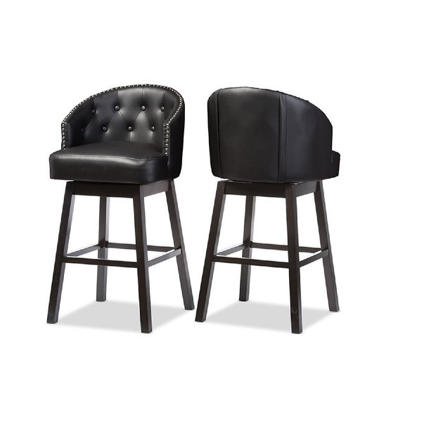 Baxton Studio Avril Modern and Contemporary Black Faux Leather Tufted Swivel Barstool with Nail heads Trim (Set of 2)