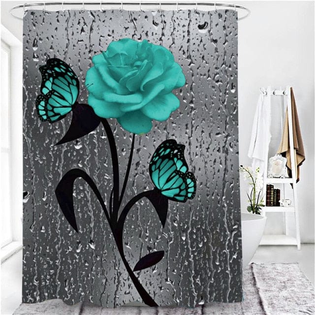 5 Colors Rose Print 3D Waterproof Polyester Shower Curtain or Anti-slip Bath Mat Set