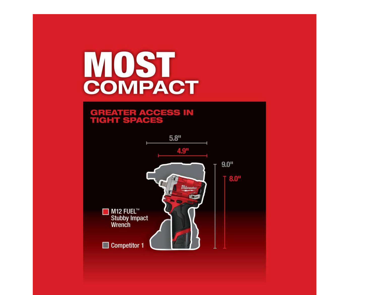 Milwaukee 2555-22-2364-20 M12 FUEL 12V Li-Ion Cordless Stubby 1/2 in. Impact Wrench Kit with M12 1000 Lumens Rover LED Compact Flood Light