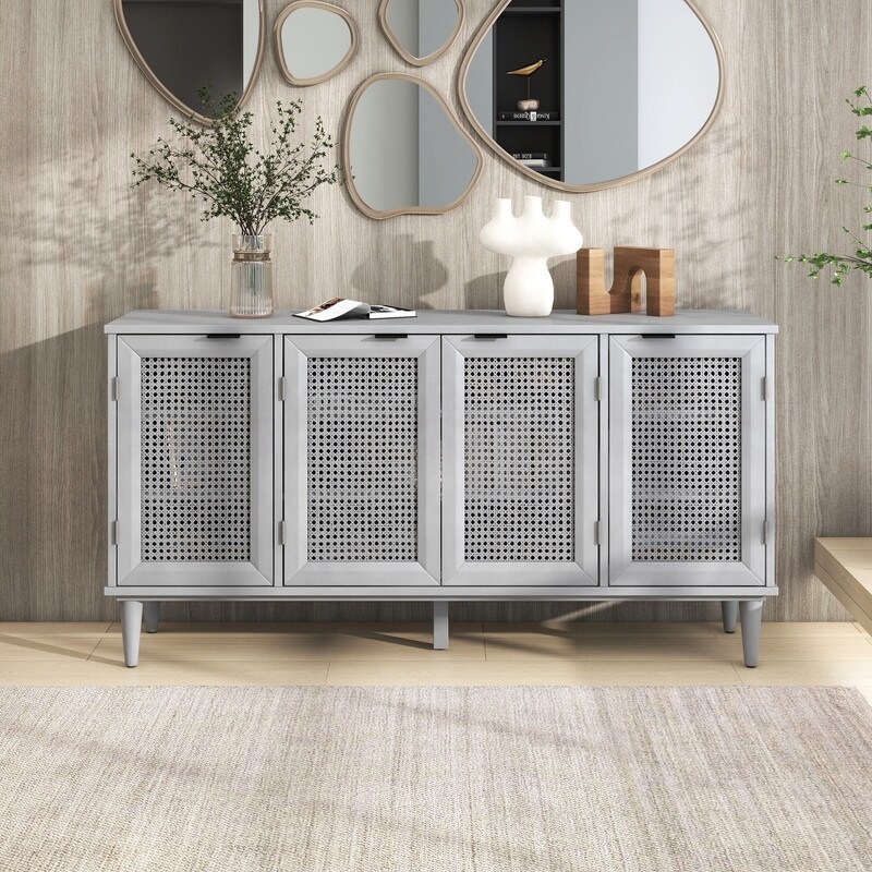 Classic Large Storage Space Sideboard with Artificial Rattan Door