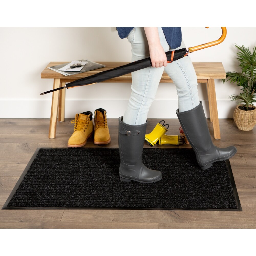 J M Charcoal Ribbed Walk Off Utility Runner 22x60