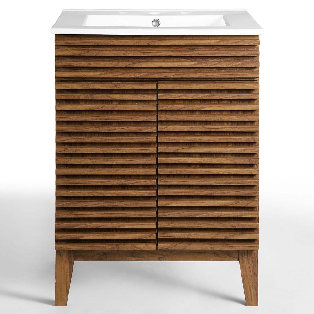 Modway Walnut Grain Vanity with Ceramic Basin