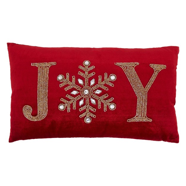 Saro Lifestyle Beaded Poly filled Throw Pillow With Joy Design