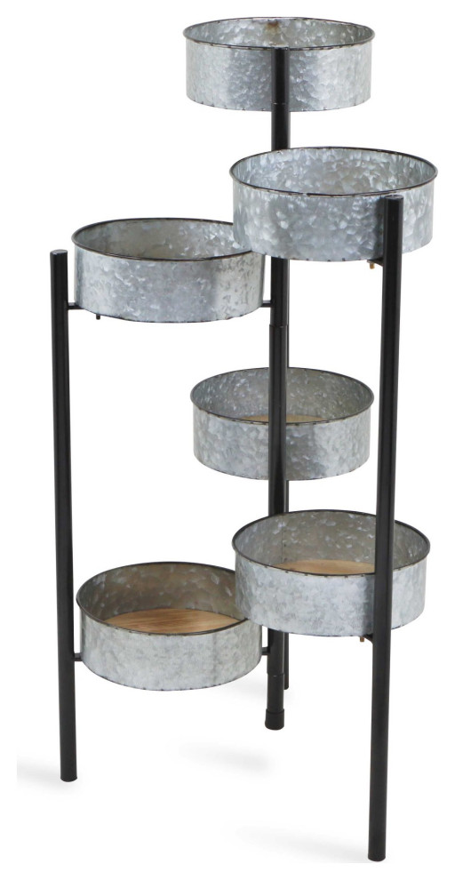 HomeRoots Modern Farmhouse 6 Tier Galvanized Metal Plant Stand   Farmhouse   Plant Stands And Telephone Tables   by VirVentures  Houzz