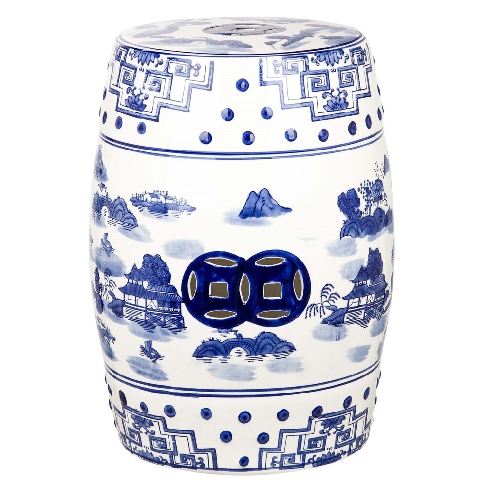 SAFAVIEH Gateless Mist Chinoiserie Blue Ceramic Decorative Garden Stool