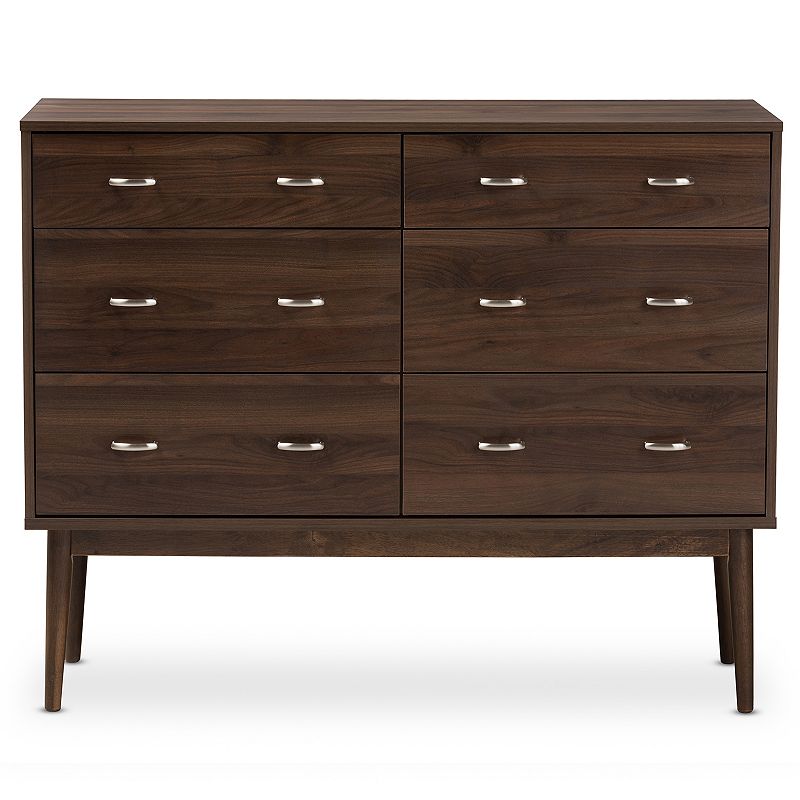 Baxton Studio Mid-Century 6-Drawer Walnut Dresser