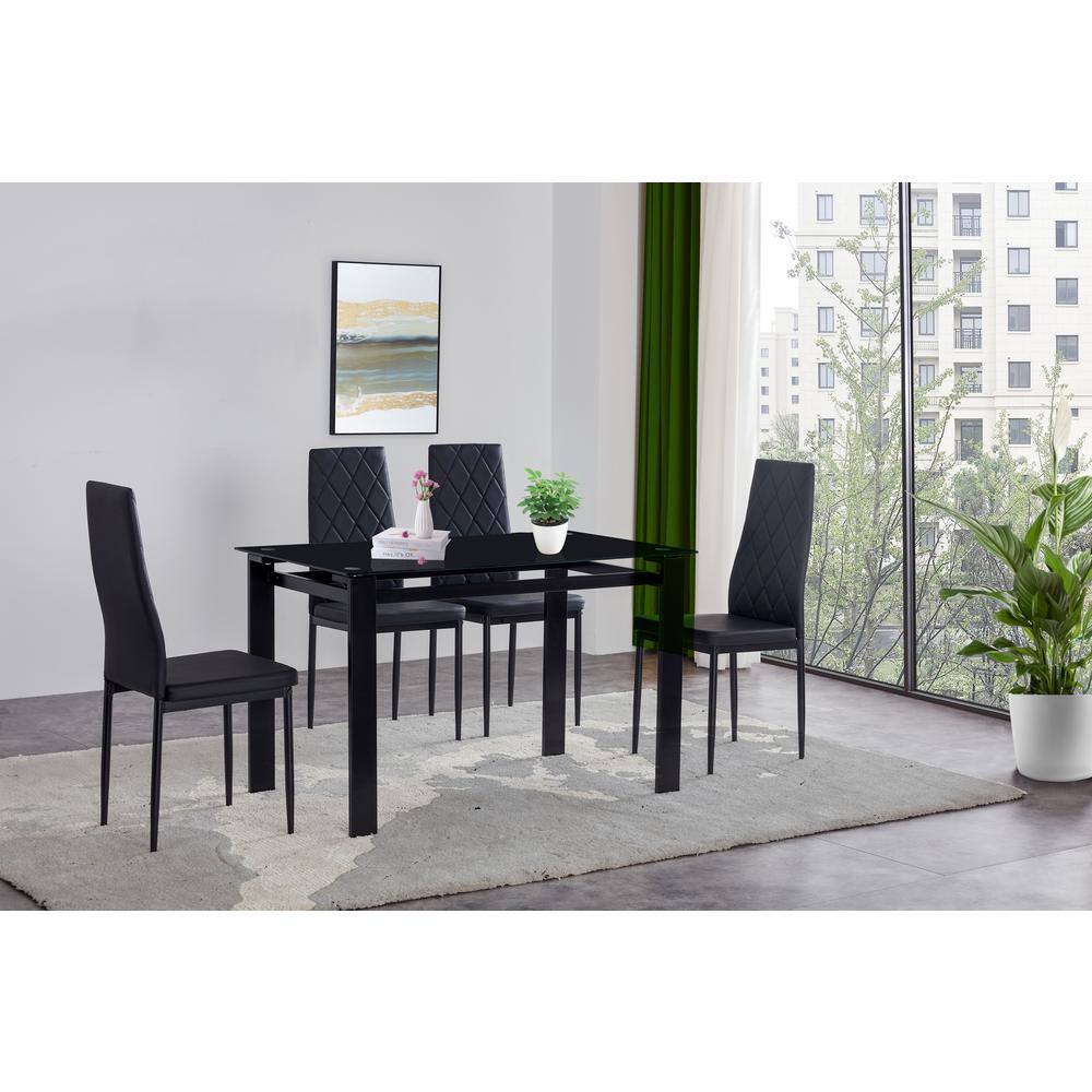 5- Piece Kitchen Tempered Glass Dining Table Set Black CUU241S00001