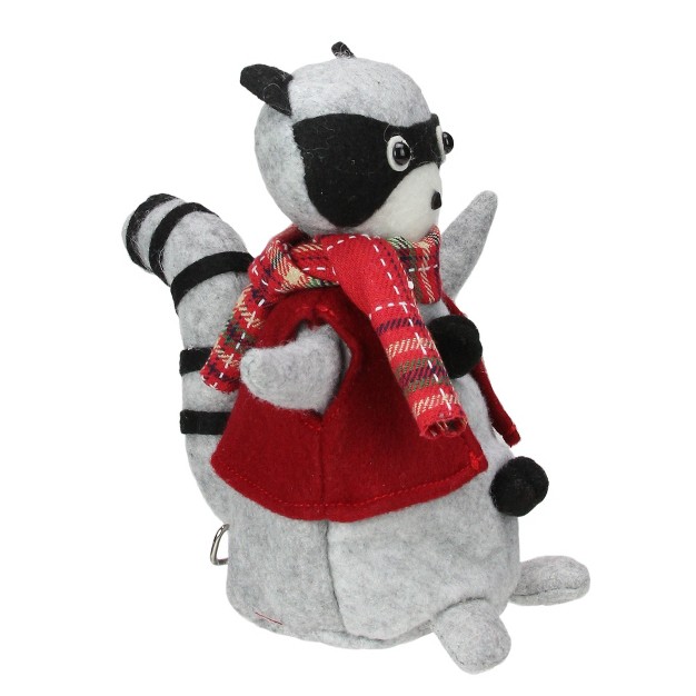 Animated Gray And Flannel Raccoon Tabletop Christmas Decoration