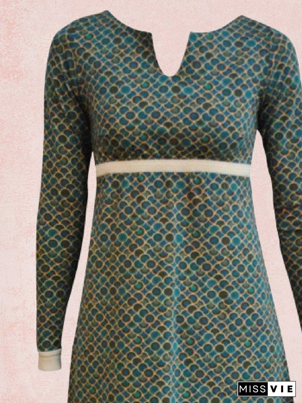 Green Long Sleeve Geometric Knitting Dress