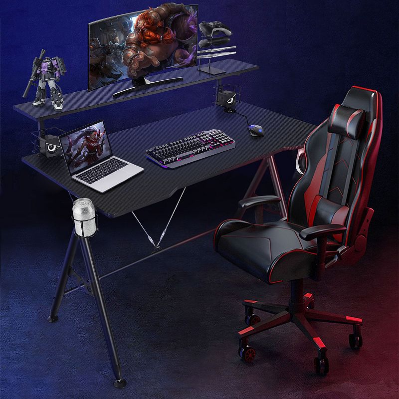 E-Sports Gaming Desk with Monitor Shelf and Cup Holder