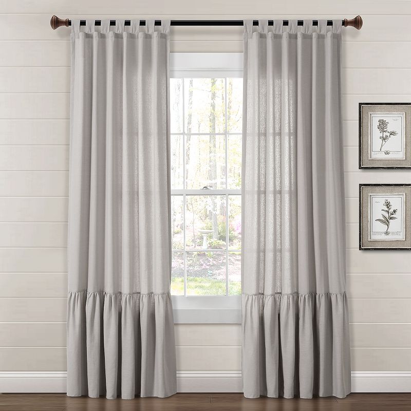 Lush Decor Farmhouse Faux Linen Tab Top Window Curtain