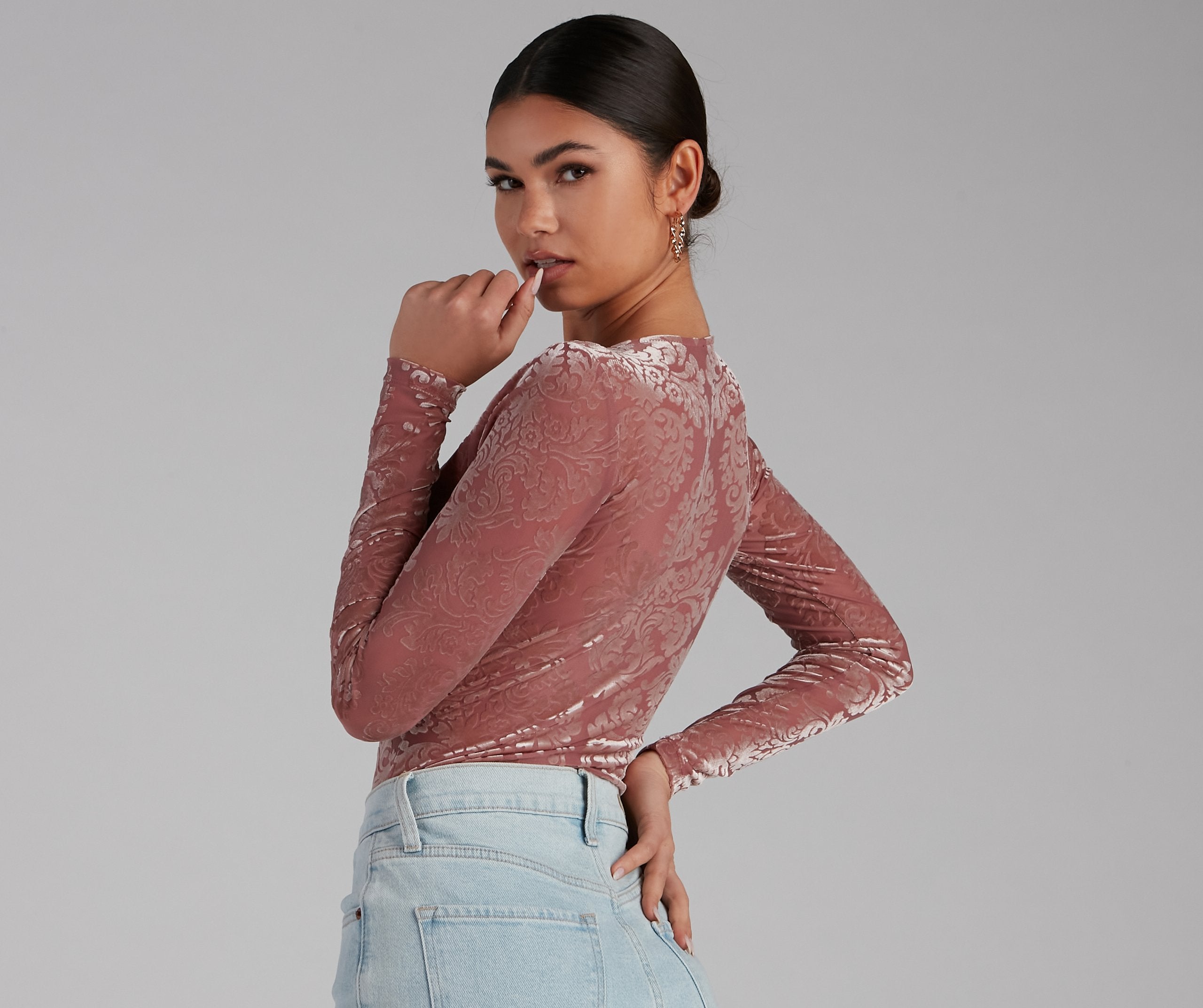 Lookin' Luxe Flocked Velvet Bodysuit