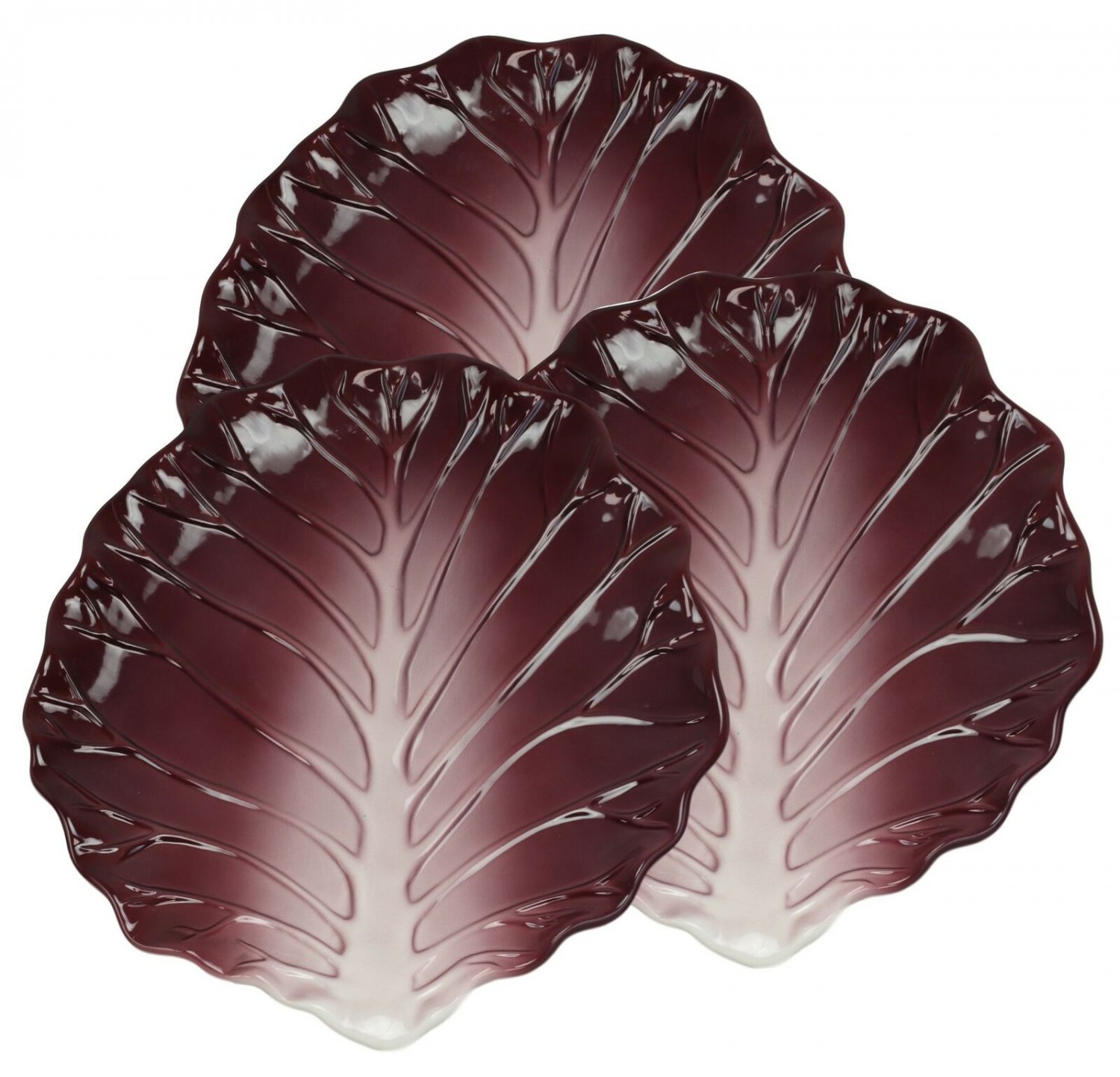 1 (12L) Kitchen Ceramic Fresh Red Cabbage Shaped Dinner Serving Plates Set Of 3 EBR02