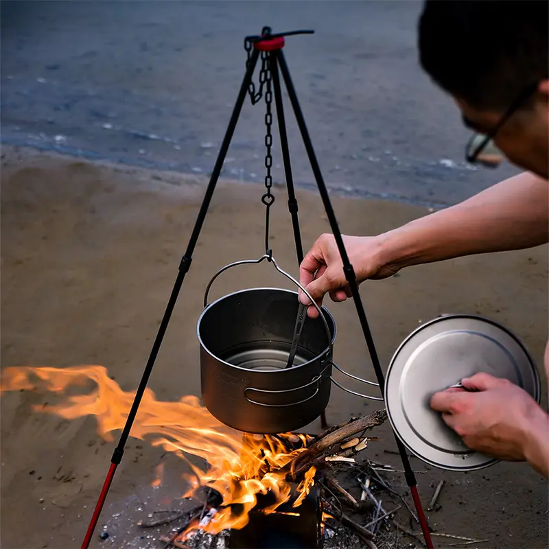 Outdoor Camping Tripod Cookware Cooking BBQ Grill Campfire Pot Tool Fire Hanging Rack Triangle Stand For Hiking Travel