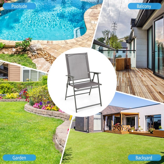 Tangkula 4pcs Patio Portable Metal Folding Chairs Dining Chair Set Poolside Garden