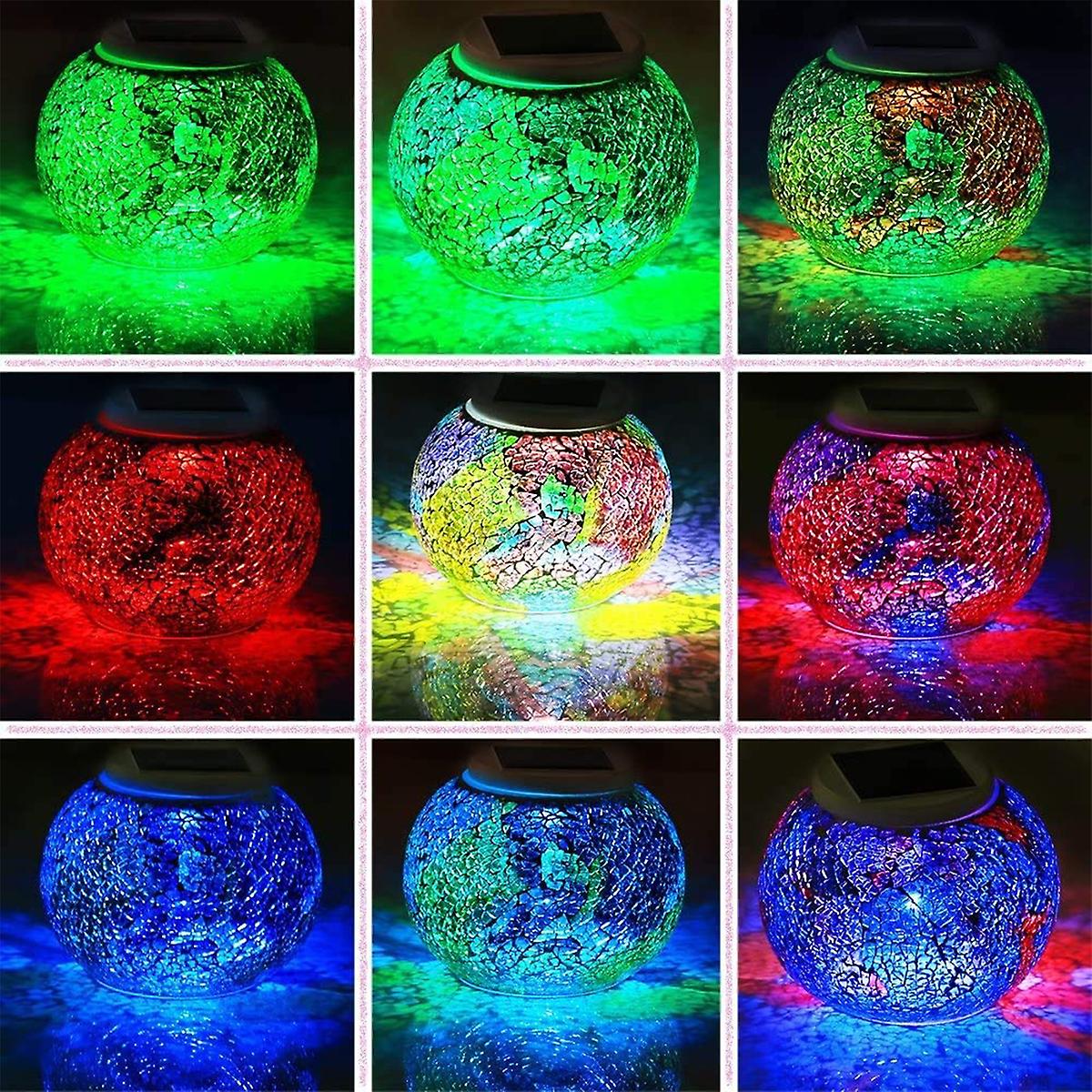 Color Changing Solar Powered Glass Ball Led Garden Lights， Rechargeable Solar Outdoor Figurine Lights