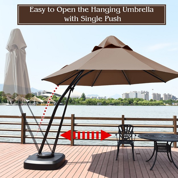 Costway 11ft Outdoor Cantilever Offset Hanging Umbrella W Base Wheel