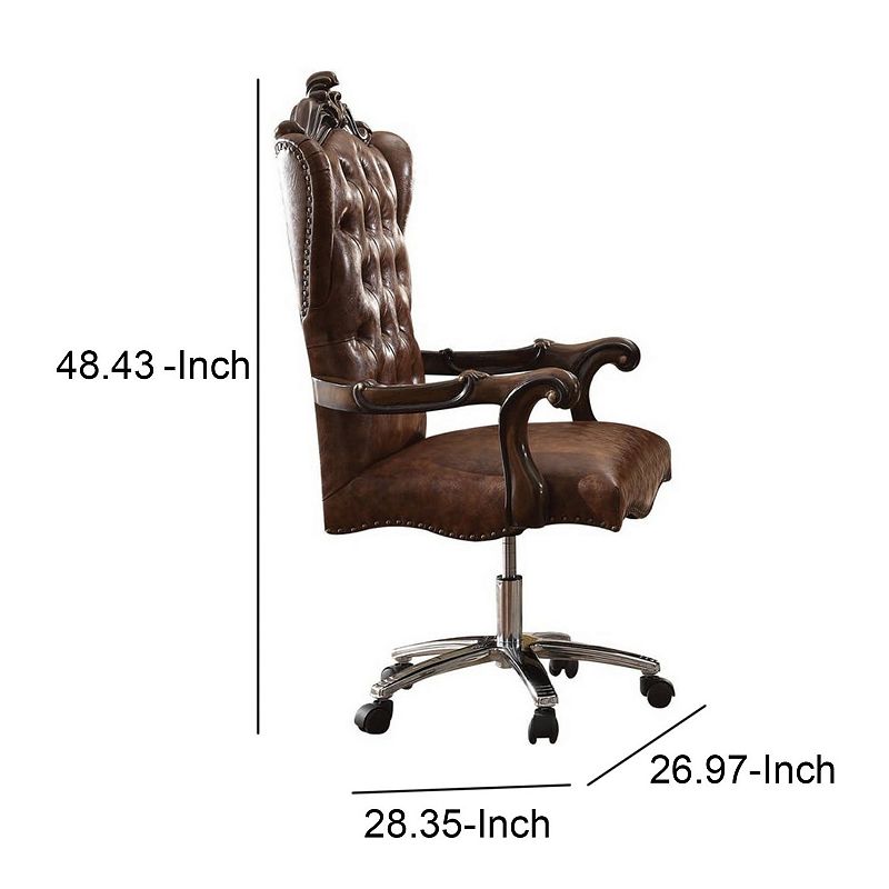 Faux Leather Upholstered Wooden Executive Chair With Swivel， Cherry Oak Brown