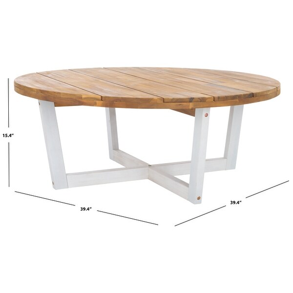 SAFAVIEH Outdoor Leo Solid Wood Round Coffee Table