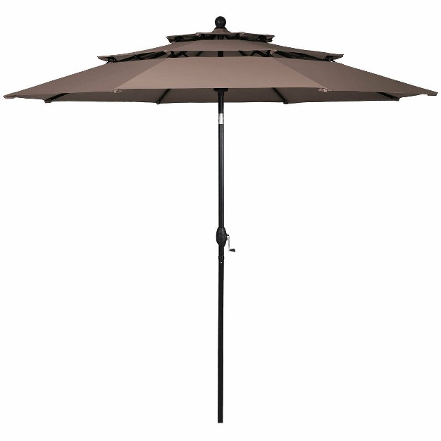 Costway 10ft 3 Tier Patio Market Umbrella Aluminum Sunshade Shelter Double Vented