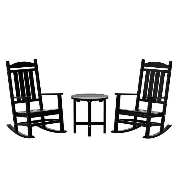 Polytrends Laguna Hdpe All Weather Outdoor Patio Rocking Chairs With Side Table (3Piece Set)