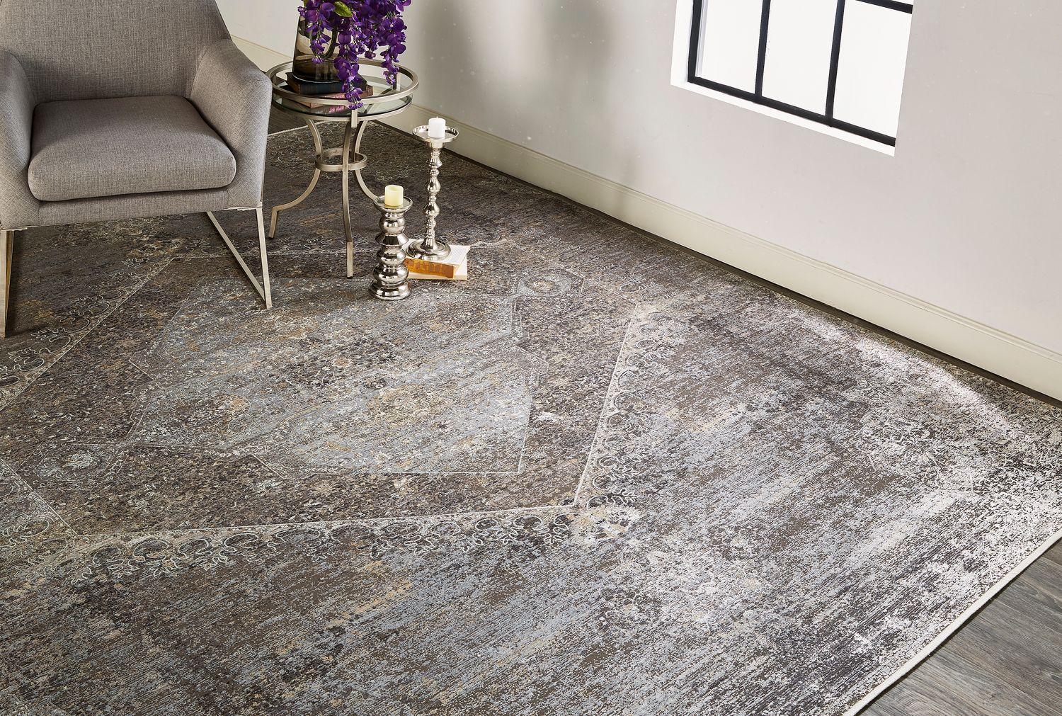 Melmas Gray and Silver Rug by BD Fine