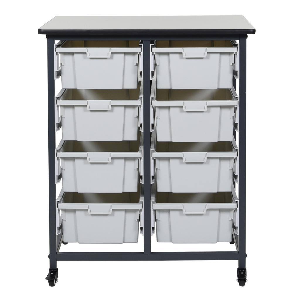 Luxor 30 in. x 19 in. Mobile Bin Storage Cart Double Row and Double Bin in Black Frame MBS-DR-8L