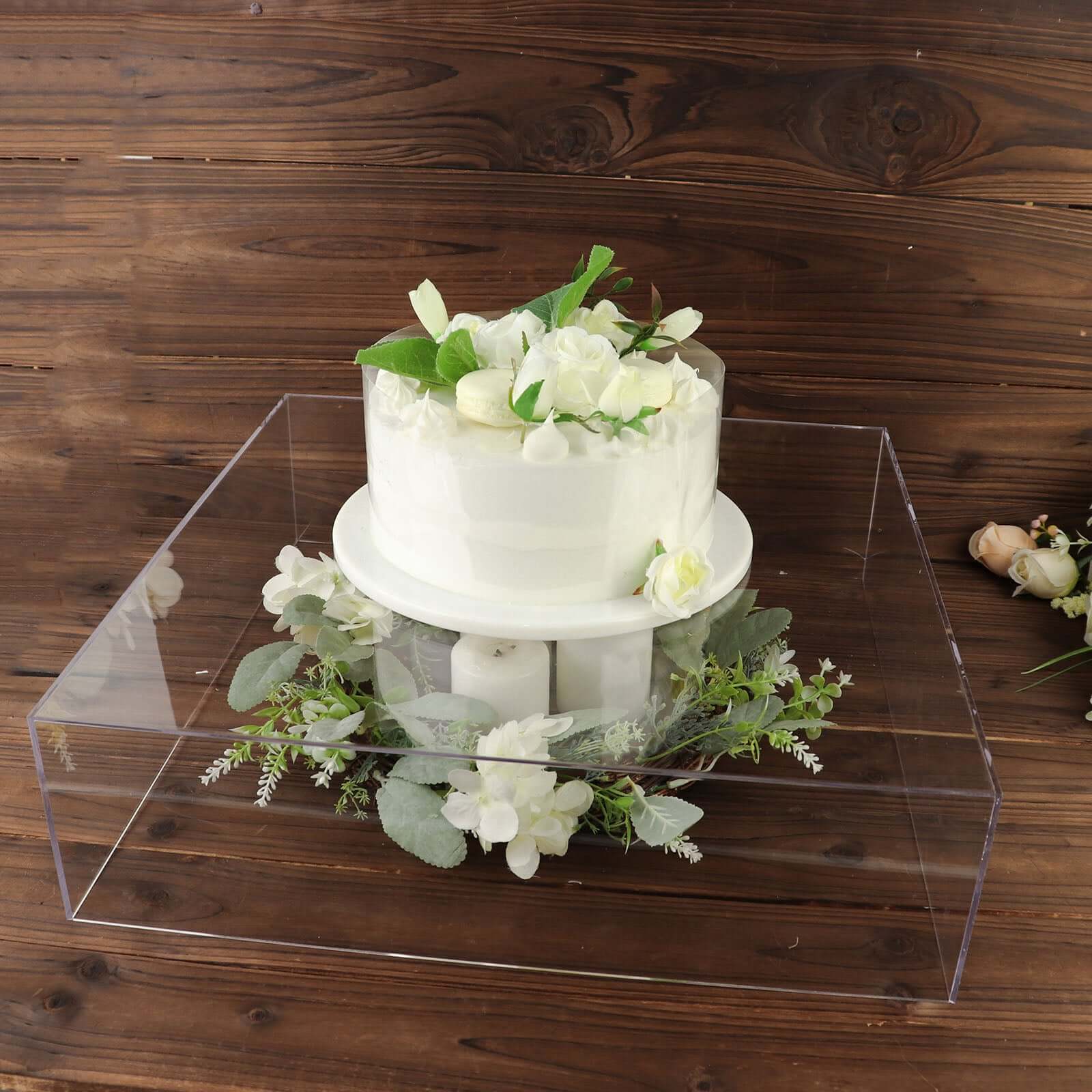 Clear Acrylic Cake Box Stand, Transparent Display Box Pedestal Riser with Hollow Bottom 18