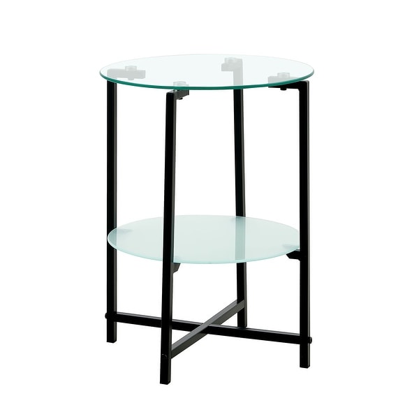 2 Layer Storage Shelf Coffee Table Set of 2 Modern Round Side Table with Tempered Glass Tabletop End Table with Metal Frame