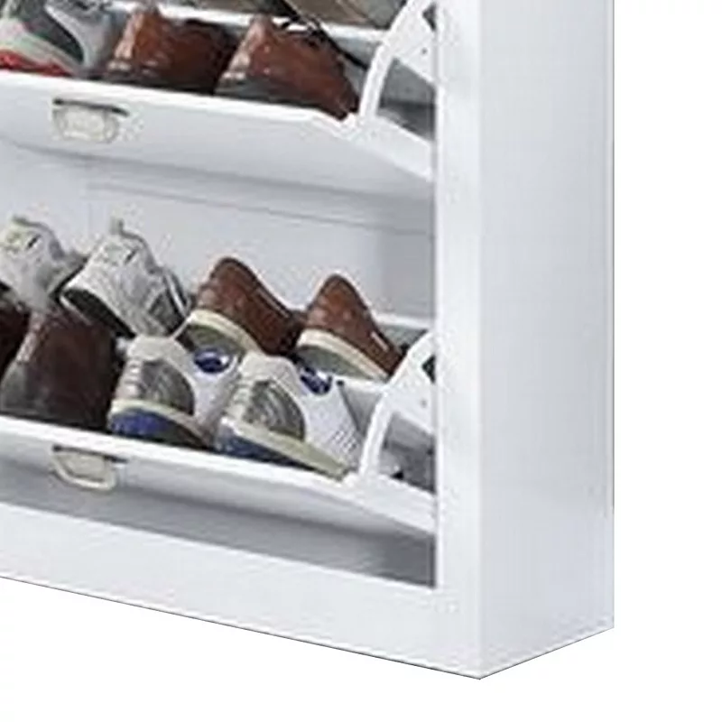 Shoe Cabinet with 3 Drop Down Storage and Wooden Frame， White