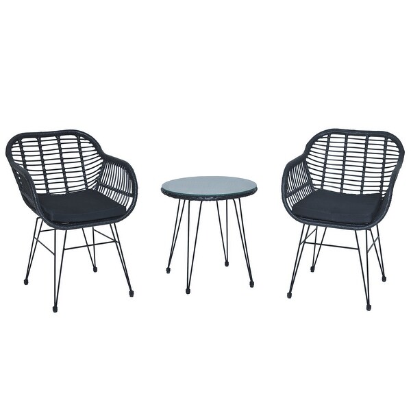 3 Pieces Patio Rattan Conversation Set with Coffee Side Table