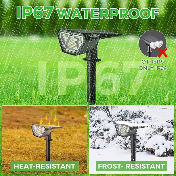 TRODEEM 70 LEDs Solar Landscape Spotlights， 4 Modes Cold and Warm White Dimmable Solar Outdoor Spot Lights IP67 Waterproof