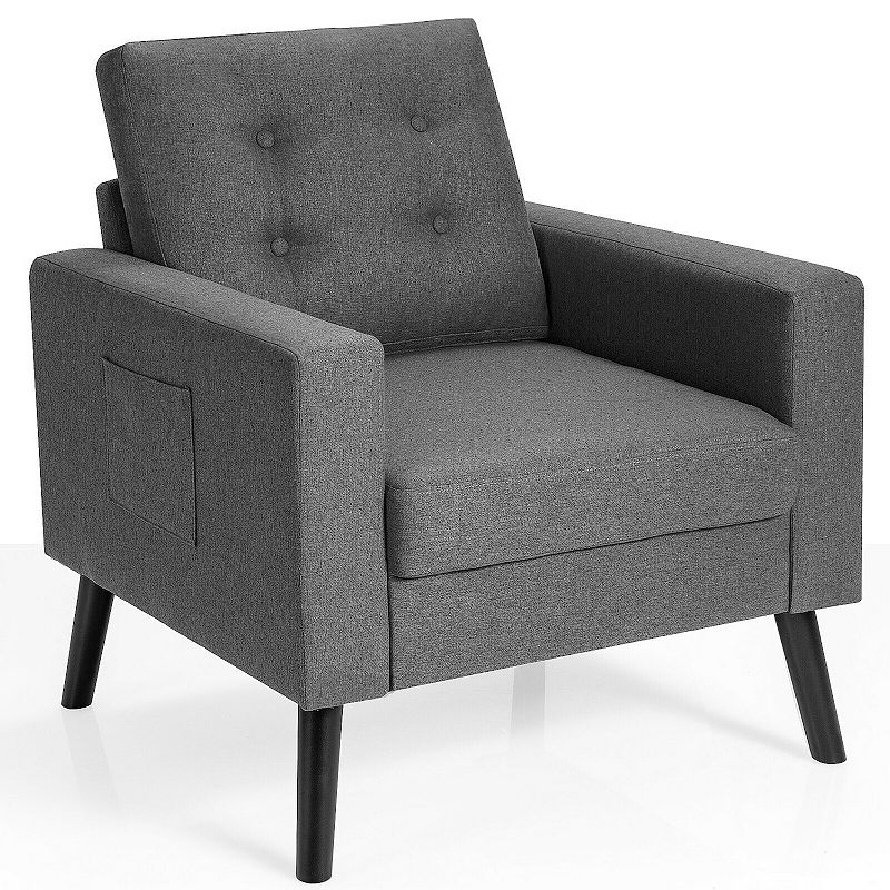 Mid-Century Upholstered Armchair Club Chair with Rubber Wood Legs