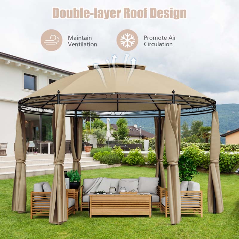 11.5 x 11.5 FT 2-Tier Steel Dome Round Gazebo Outdoor Patio Canopy Tent with Removable Curtains